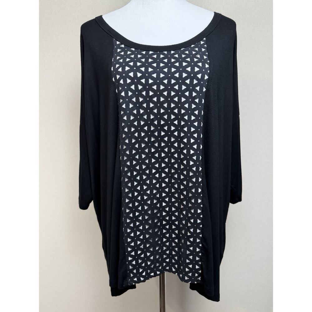 Karen Kane Women's Pullover Top 3/4 Sleeves Black Faux Suede Inlay‎ Sz 1X USA